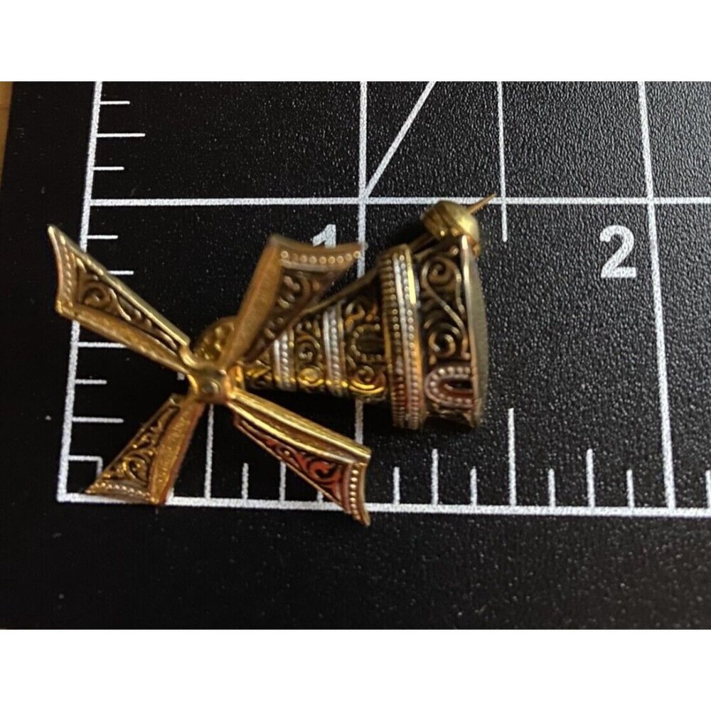 Vintage Windmill Brooch Moving Spins Gold Tone Black Signed SPAIN Whimsical - Picture 7 of 7
